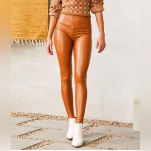Shinestar Tan Faux Leather Leggings